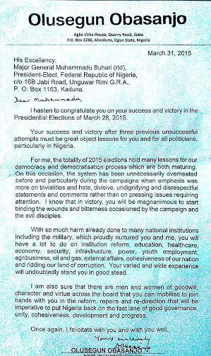 OBASANJO LETTER TO GMB - THEWILL NEWS MEDIA OBASANJO LETTER TO GMB