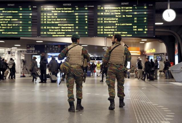File photo of Belgian soldiers patrolling arrival hall of railway station in Brussels - THEWILL NEWS MEDIA Belgian soldiers patrol in the arrival hall of a railway station in Brussels, in this November 21, 2015 file photo. REUTERS/Francois Lenoir/Files