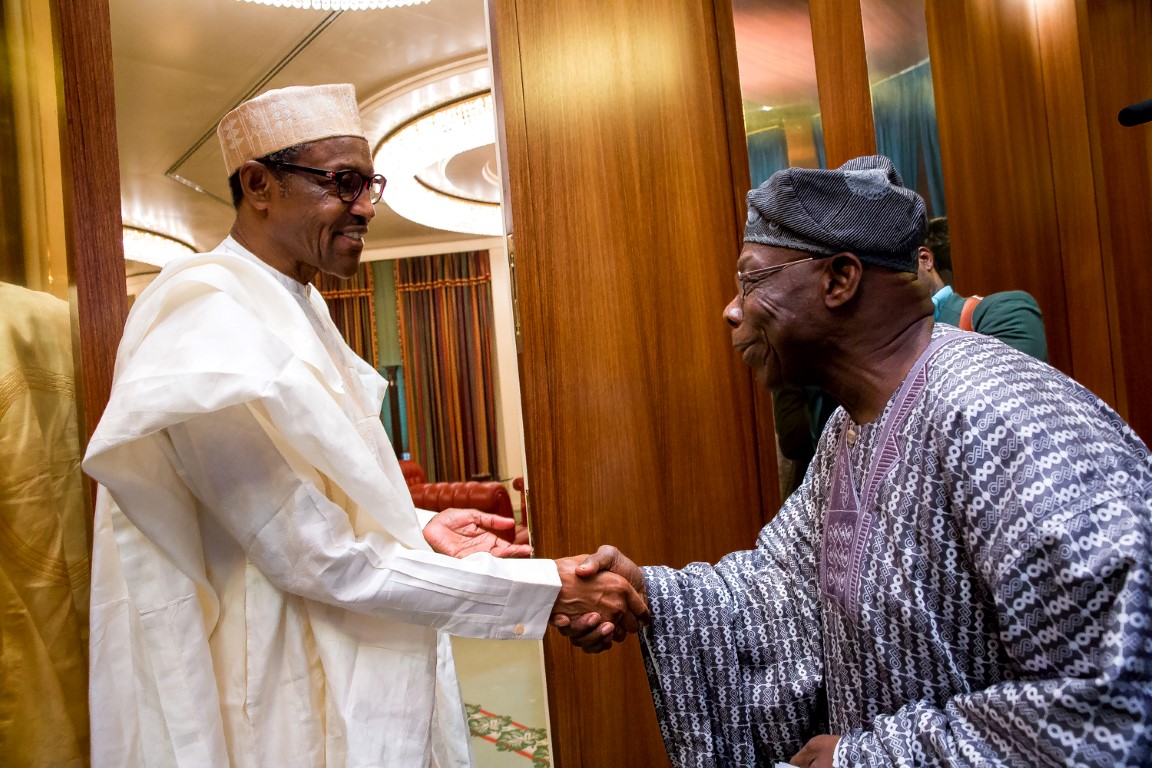 President Buhari receives in audience Former President Chief Olusegun Obasanjo in Stat