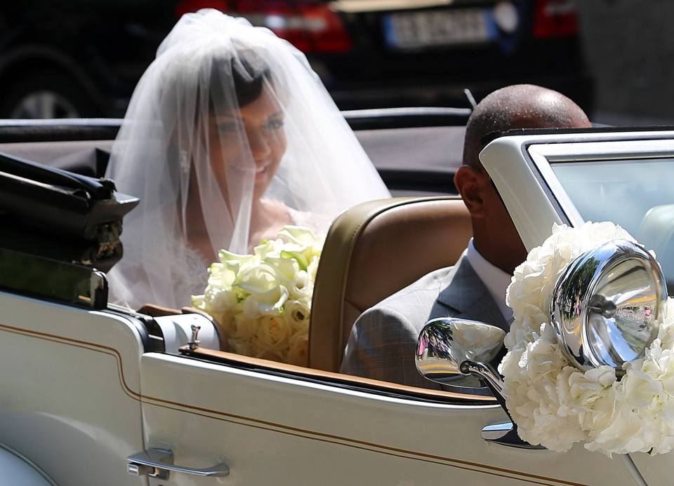 Wedding of former football player Samuel Eto'o and Georgette Tra Lou in Stezzano,Italy. Pictured: Georgette Tra Lou Ref: SPL1301991 140616 Picture by: Fotogramma / Splash News Splash News and Pictures Los Angeles: 310-821-2666 New York: 212-619-2666 London: 870-934-2666 photodesk@splashnews.com