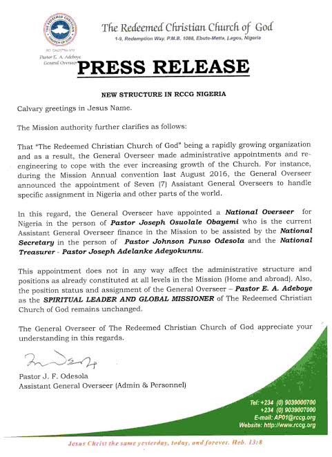 rccg - THEWILL NEWS MEDIA rccg