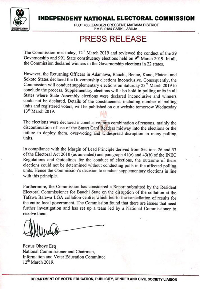 Supplmentary Inec poll - THEWILL NEWS MEDIA