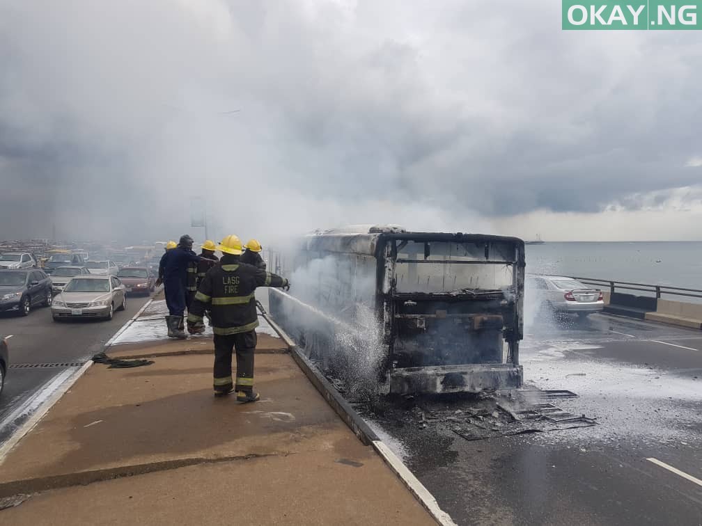 BRT Bus In Flames On Third Mainland Bridge