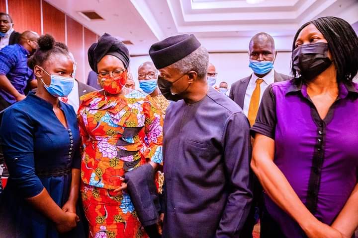 2-Joe Okei-Odumakin with Vice President Yemi Osinbajo in Abuja, August 31, 2021 - THEWILL NEWS MEDIA Josephine Obiajulu Okei-Odumakin