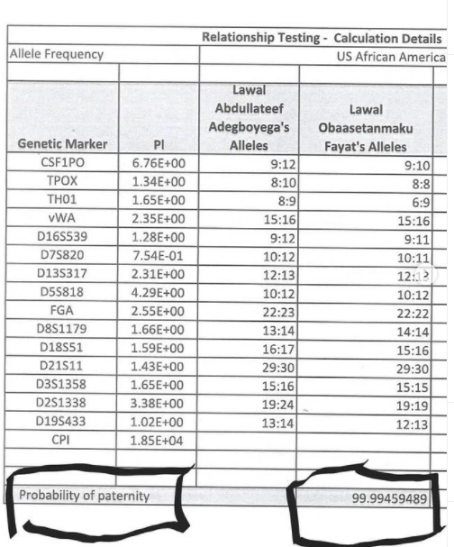 Lizzy Anjorin  Paternity test report