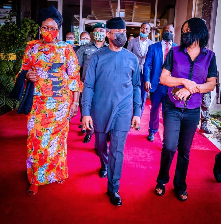 Joe Okei-Odumakin with Vice President Yemi Osinbajo in Abuja, August 31, 2021 - THEWILL NEWS MEDIA Josephine Obiajulu Okei-Odumakin
