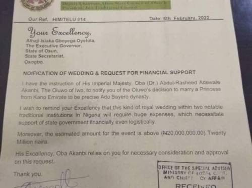 Letter of request to Osun state Governor