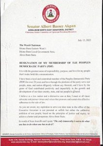 Akwa Ibom Senator Bassey Akpan Resigns From PDP
