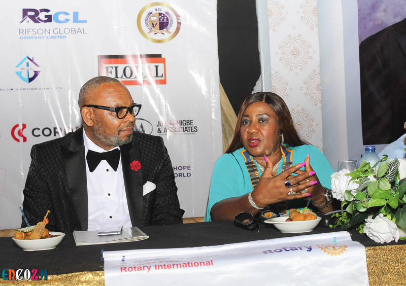 The representative of the Executive Governor of Abia State, Sir Victor Okoronkwo, GMD Aiteo, with the District Governor, Rotary District 9110, Ifeyinwa Ejezie.