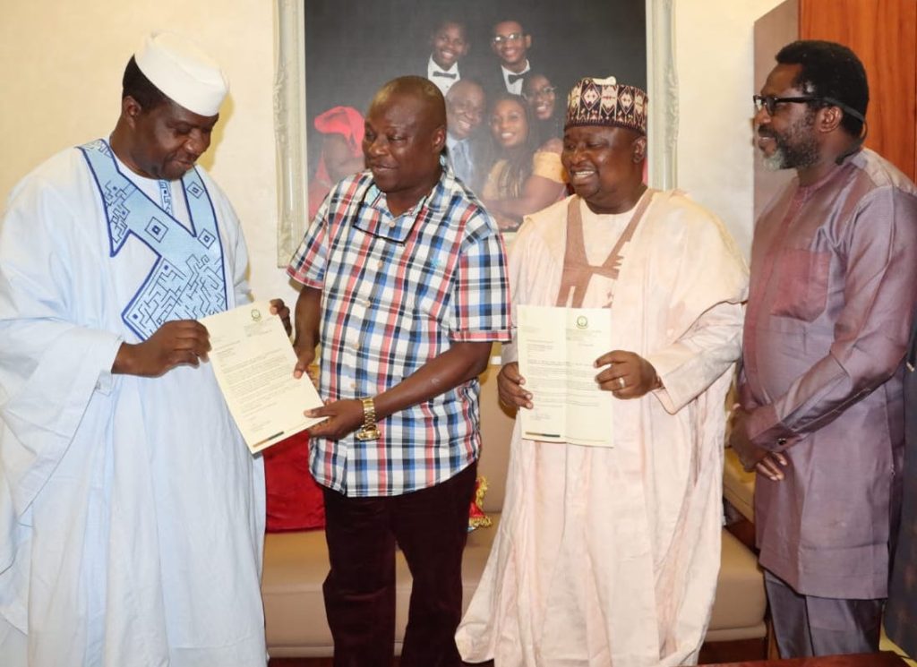 L-R: Leader of the Senate, Senator Opeyemi Bamidele; Deputy Vice Chancellor in charge of Administration, Federal University, Oye Ekiti (FUOYE), Prof. Tajudeen Bolanle; Chairman, Senate Committee on Appropriations, Senator Solomon Adeola and Senior Special Adviser to FUOYE Vice-Chancellor, Dr. Adedayo Shobowale at the presentation of letters of invitation for the award of honorary doctorate degrees to the senators at the Senate Chamber, Abuja … Thursday - THEWILL NEWS MEDIA L-R: Leader of the Senate, Senator Opeyemi Bamidele; Deputy Vice Chancellor in charge of Administration, Federal University, Oye Ekiti (FUOYE), Prof. Tajudeen Bolanle; Chairman, Senate Committee on Appropriations, Senator Solomon Adeola and Senior Special Adviser to FUOYE Vice-Chancellor, Dr. Adedayo Shobowale at the presentation of letters of invitation for the award of honorary doctorate degrees to the senators at the Senate Chamber, Abuja … Thursday
