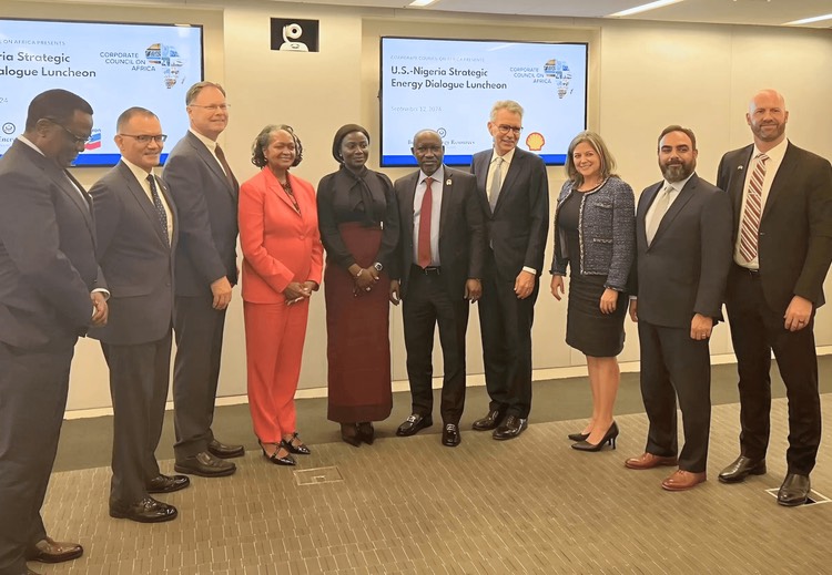 Special Adviser to the President on Energy, Olu Verheijen (5th from left); Minister of State for Petroleum Resources (Gas), Hon Ekperikpe Ekpo (5th from right) in a group photograph with members of the US-Nigeria Strategic Energy Dialogue held in Washington, DC on Tuesday.