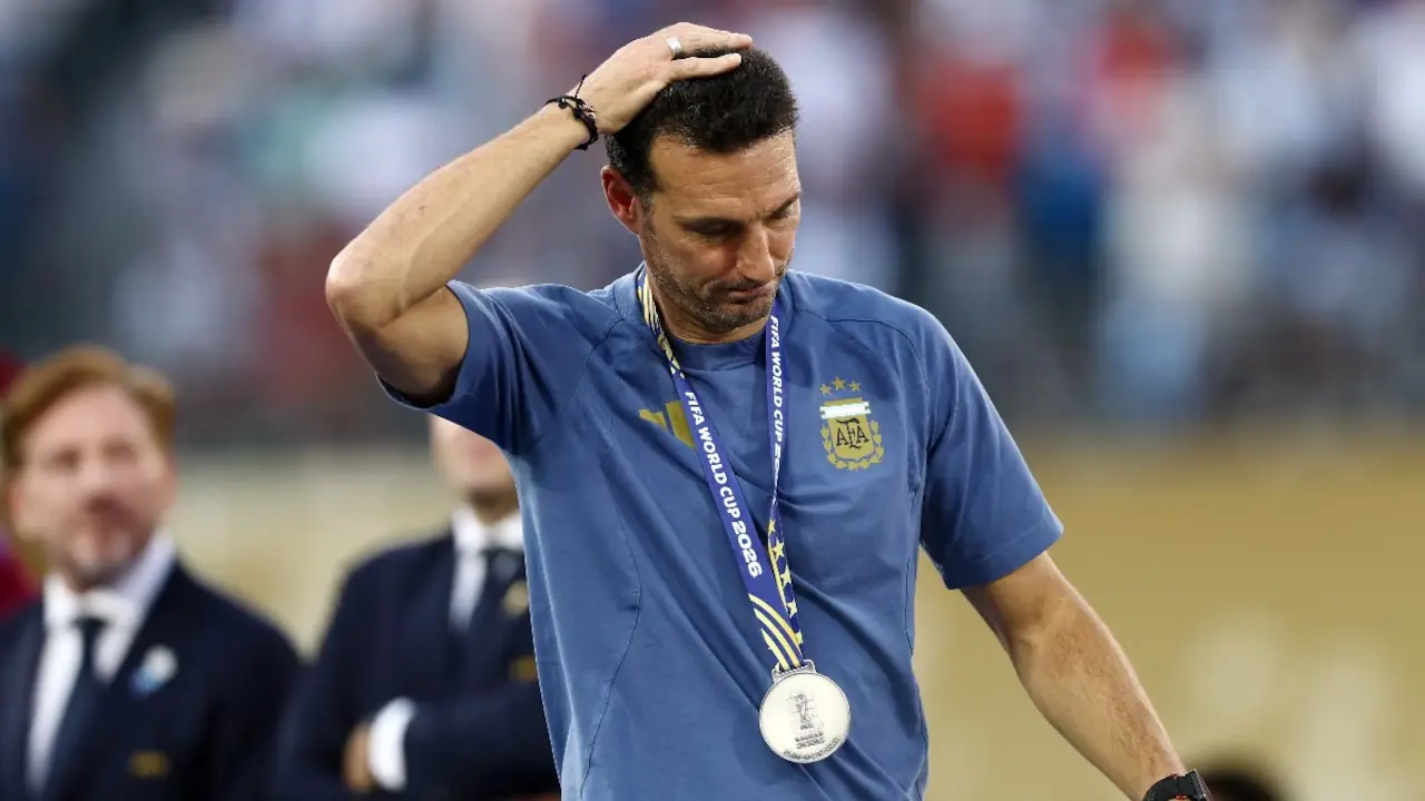 Lionel Scaloni becomes emotional during his post-match press conference after Argentina's defeat to Spain in the 2026 FIFA World Cup final. Credit; Getty image. - THEWILL NEWS MEDIA