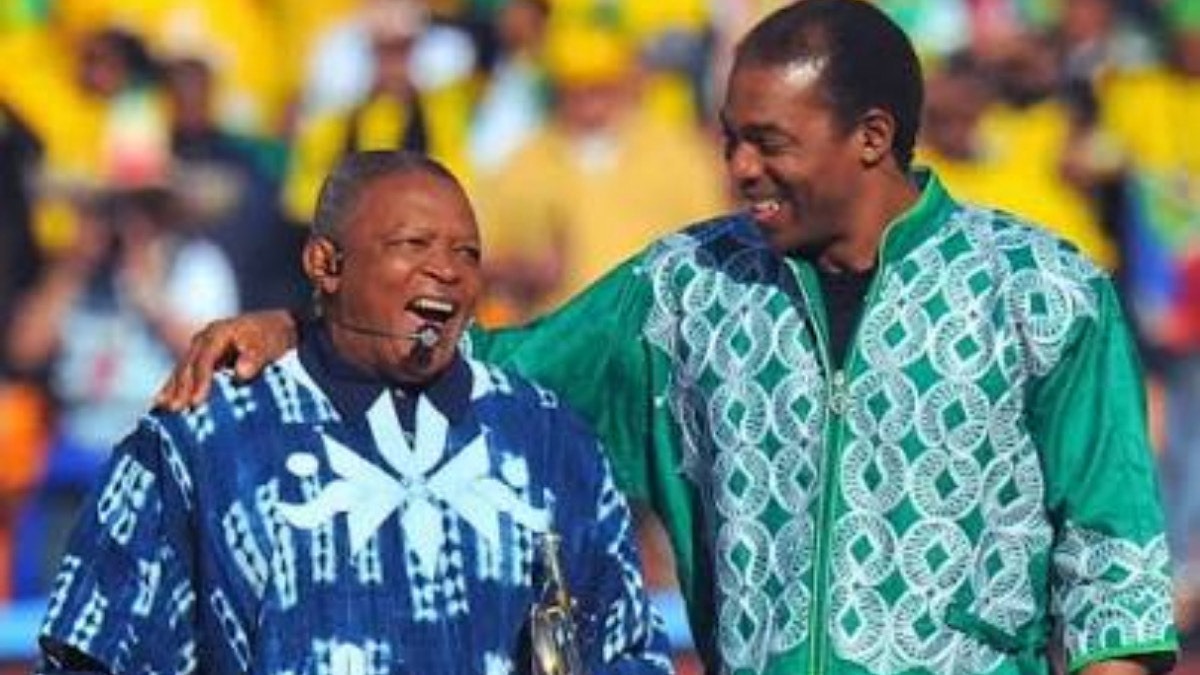 South African jazz legend Hugh Masekela and Nigerian Afrobeat musician Femi Kuti perform during the opening ceremony of the 2010 FIFA World Cup at Soccer City in Soweto, Johannesburg. Credit: kavazi_official via Instagram - THEWILL NEWS MEDIA