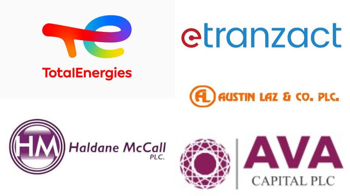 IMG_7903 - THEWILL NEWS MEDIA Collage of six logos: TotalEnergies, eTranzact, Austin Laz & Co. PLC, Haldane McCall PLC, and AVA Capital PLC.
