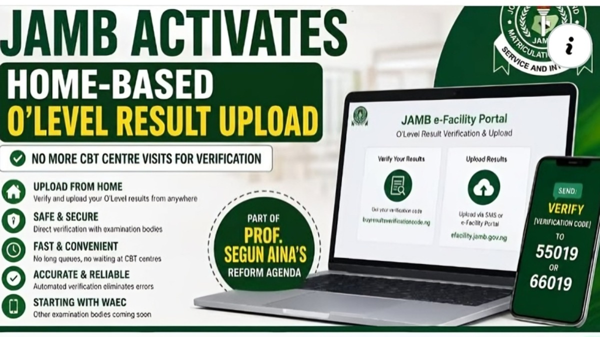JAMB - THEWILL NEWS MEDIA Banner advertising JAMB e-Facility Portal for home-based O'level result upload and verification