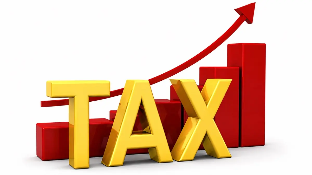 Tax Surge representation - THEWILL NEWS MEDIA Bold yellow'TAX' over a red rising bar chart with an upward arrow, illustrating increasing taxes.