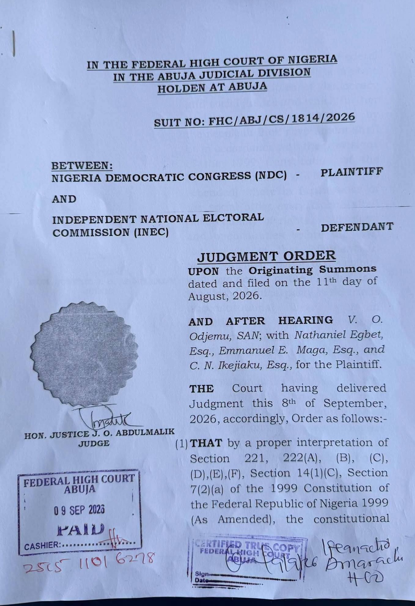 Court Orders INEC To Recognise NDC Modified Logo - THEWILL NEWS MEDIA NDC