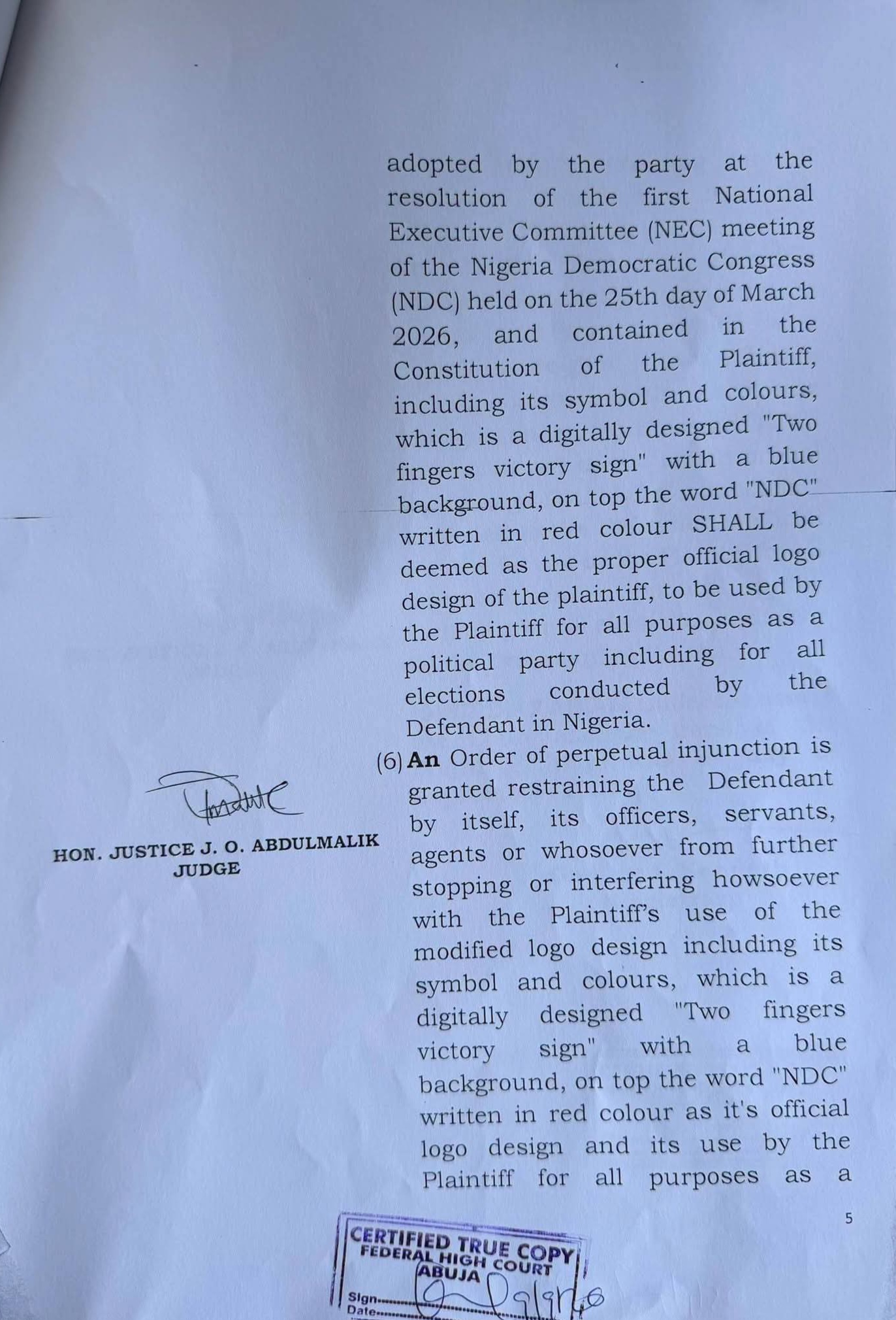 Court Orders INEC To Recognise NDC Modified Logo - THEWILL NEWS MEDIA NDC