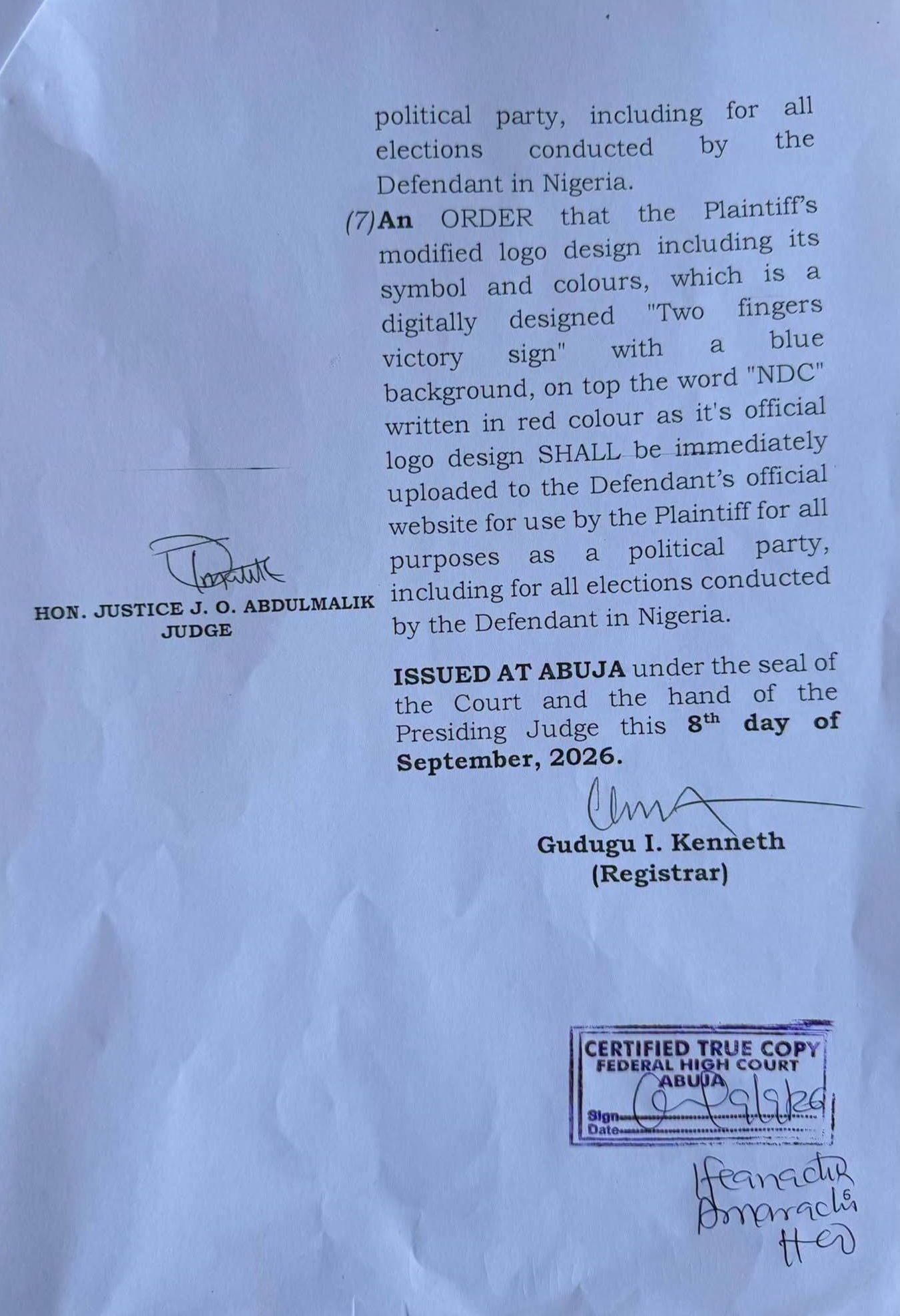 Court Orders INEC To Recognise NDC Modified Logo - THEWILL NEWS MEDIA NDC