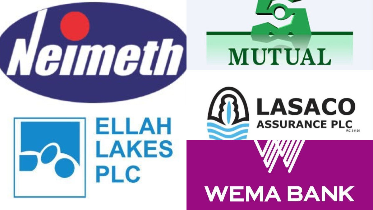 Decliners for the session - THEWILL NEWS MEDIA Collage of five logos: Neimeth, Mutual, Ellah Lakes PLC, Lasaco Assurance PLC, and Wema Bank.