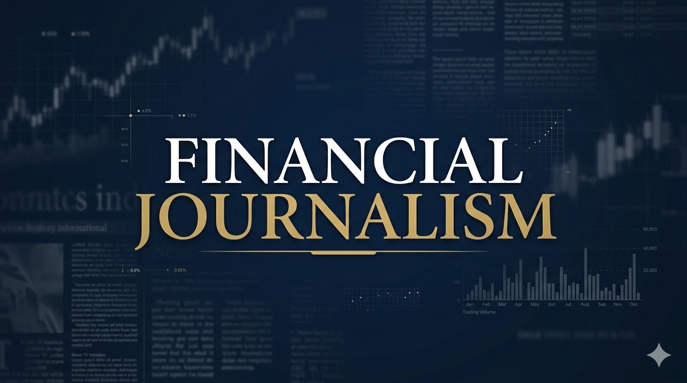 Financial Journalism - THEWILL NEWS MEDIA Financial journalism title over a dark blue background with stock charts and graphs.