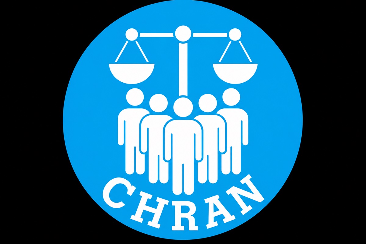 CHRAN - THEWILL NEWS MEDIA Blue circular logo showing a group of people beneath a balance scale, with 'CHRAN' text along the bottom, suggesting justice or fairness in a community group.