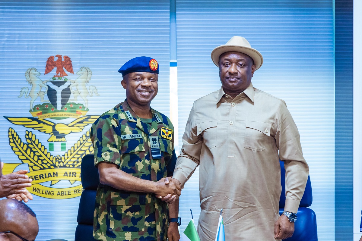 Aviation Minister Festus Keyamo and Chief of Air Staff Air Marshal Sunday Aneke. - THEWILL NEWS MEDIA Military