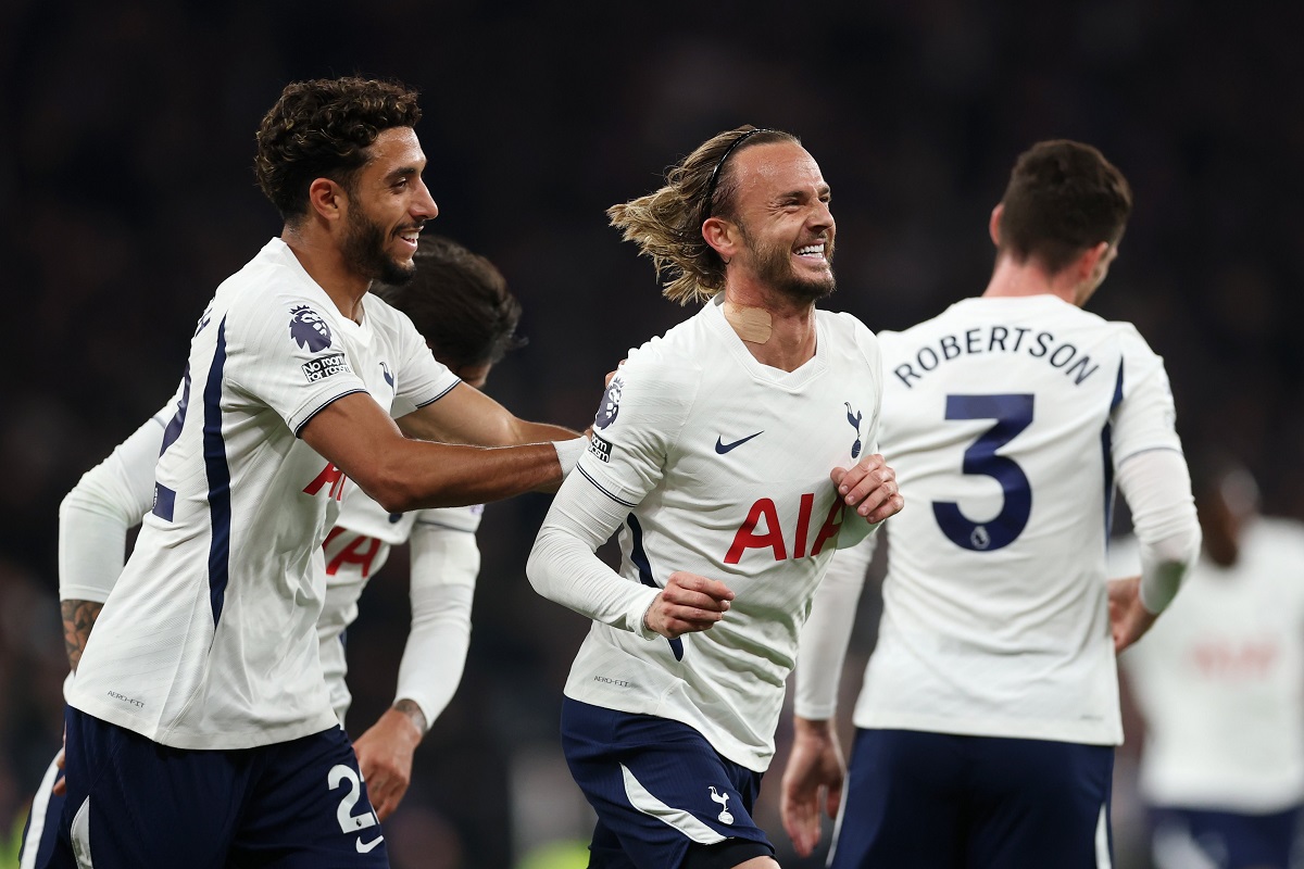 James Maddison celebrates after scoring against Coventry City. - THEWILL NEWS MEDIA Tottenham