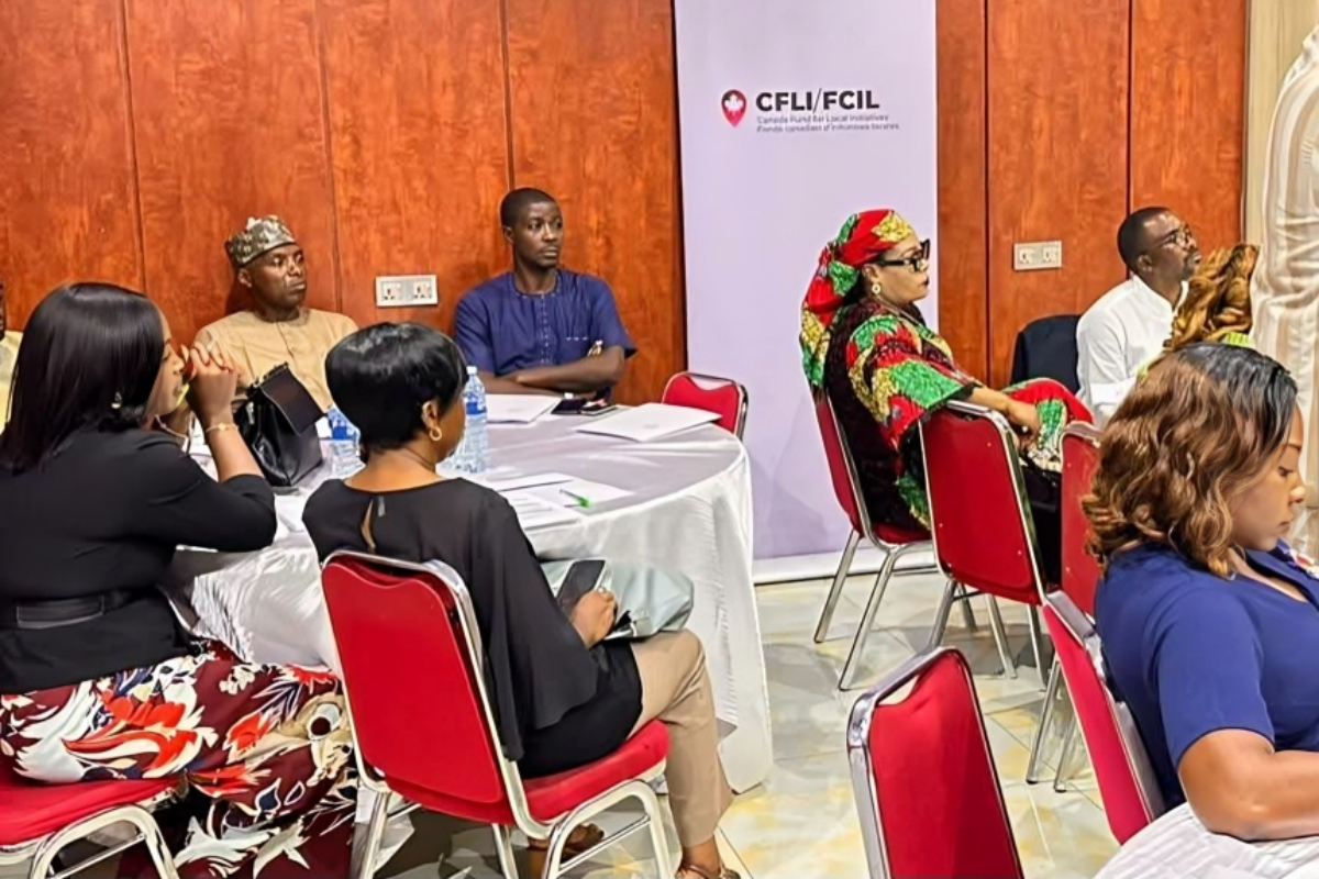 International Foundation for Electoral Systems IFES - THEWILL NEWS MEDIA Diverse professionals seated around a round table in a conference room, attentively listening during a meeting; a tall banner with a heart logo and 'CELI/FCIL' stands behind them.