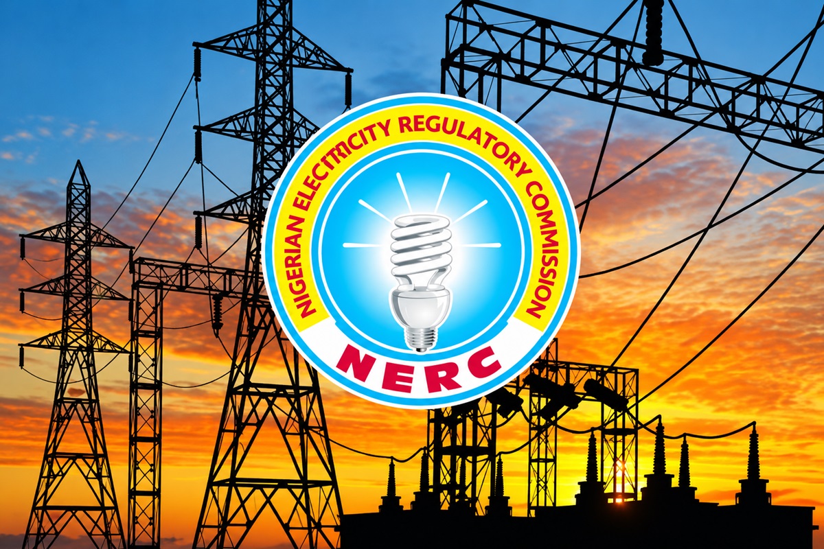 NERC - THEWILL NEWS MEDIA NERC logo centered on a backdrop of high‑voltage power lines at sunset