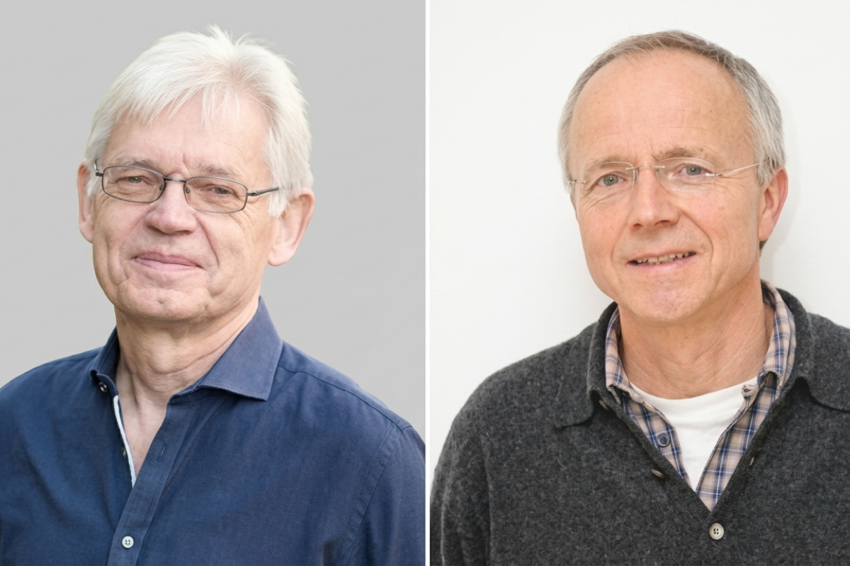 Peter Hegemann and Georg Nagel - THEWILL NEWS MEDIA Two older men pictured side by side; left man with white hair and glasses in a blue shirt, right man in a plaid shirt with a gray cardigan.