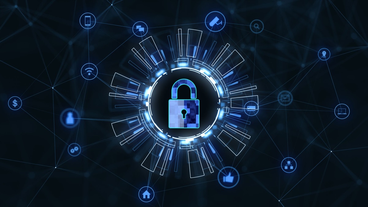cross-platform data - THEWILL NEWS MEDIA Central glowing padlock symbolizing data security within a network of tech icons.